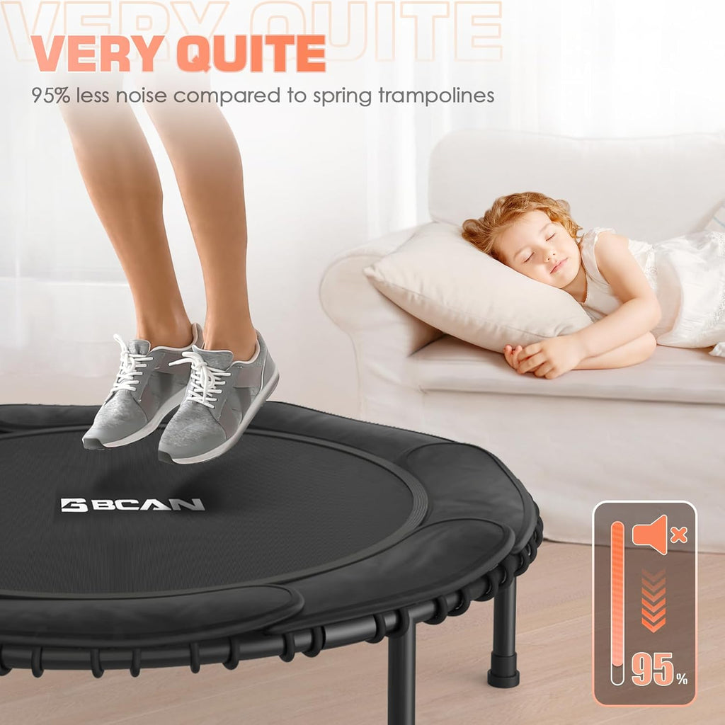 BCAN 450/550 LBS Foldable Mini Trampoline, 40"/48" Fitness Trampoline with Bungees, U Shape Adjustable Foam Handle, Stable & Quiet Exercise Rebounder for Adults Indoor/Outdoor Workout wourant