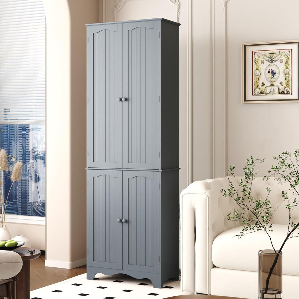 Tall Pantry Cabinet, Freestanding Storage Cabinet, Wooden Kitchen Pantry with 4 Doors and 5 Shelves, 72" Floor Cabinet Organizer wourant