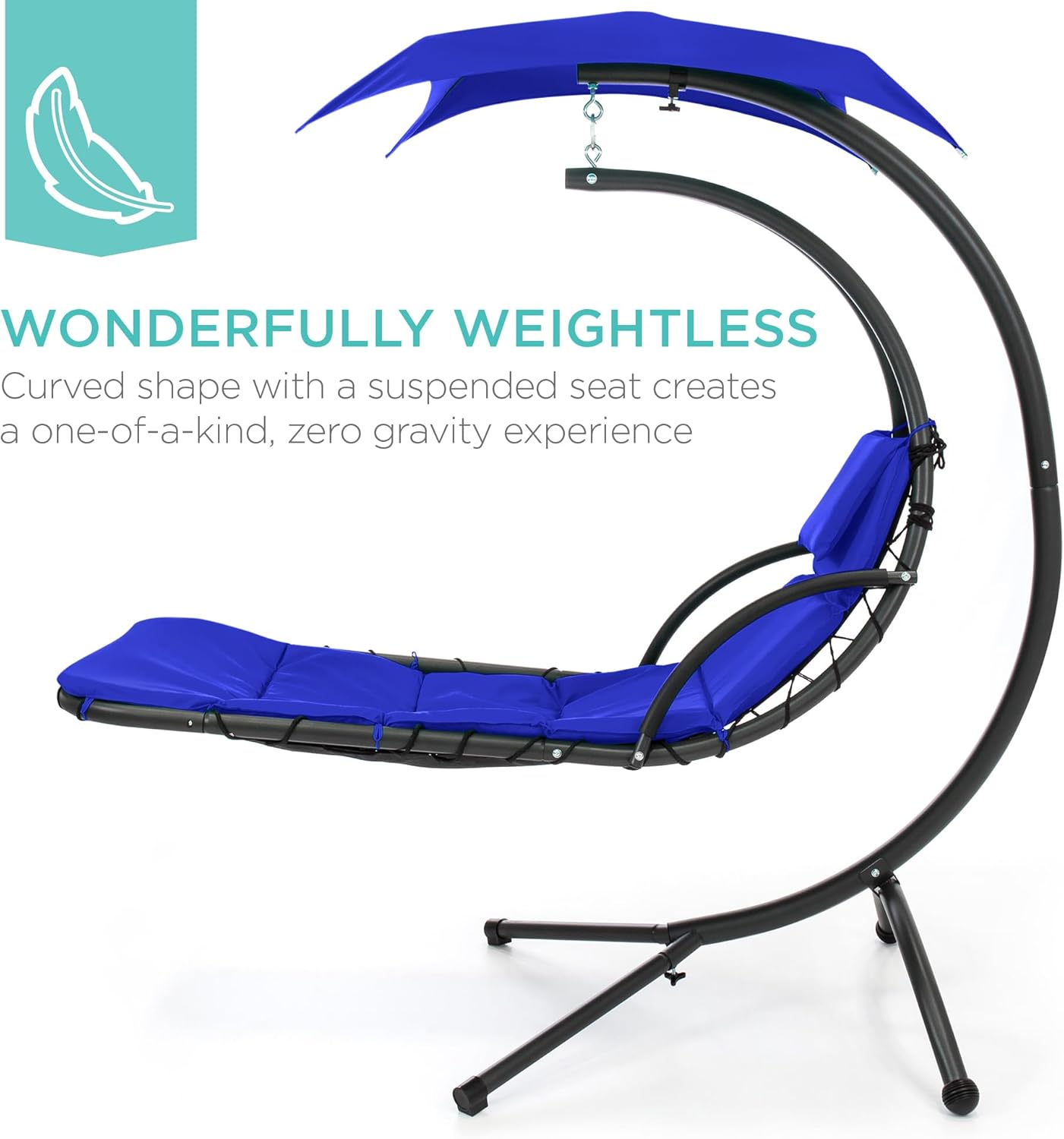Best Choice Products Outdoor Hanging Curved Steel Chaise Lounge Chair Swing w/Built-in Pillow and Removable Canopy - Teal wourant