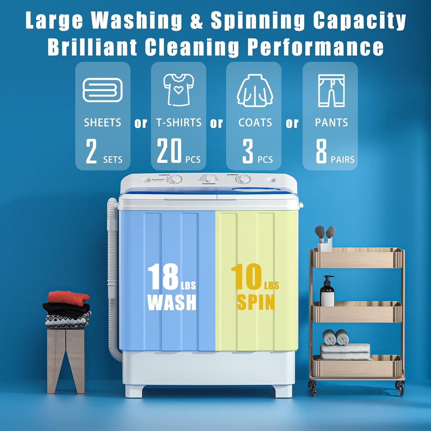 Auertech Portable Washing Machine 28lb Twin Tub Washing Machine Mini Compact Washing Machine with Drain Pump wourant