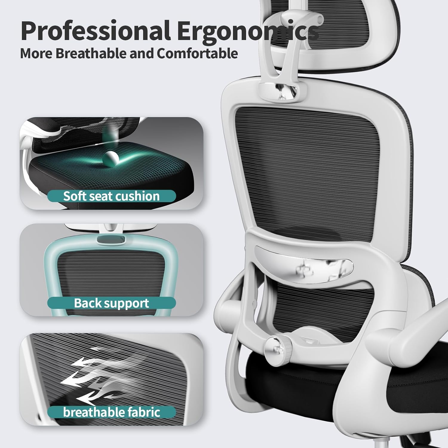 Office Chair Ergonomic Desk Chair, 330 lbs Home Mesh Desk Chair with Wheels, Comfortable Gaming Chair, High Back Office Chair wourant