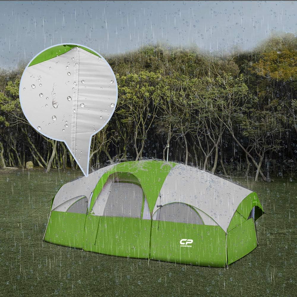 CAMPROS CP Tent 8 Person Camping Tents, Weather Resistant Family Tent, 5 Large Mesh Windows, Double Layer, Divided Curtain for Separated Room, Portable with Carry Bag wourant