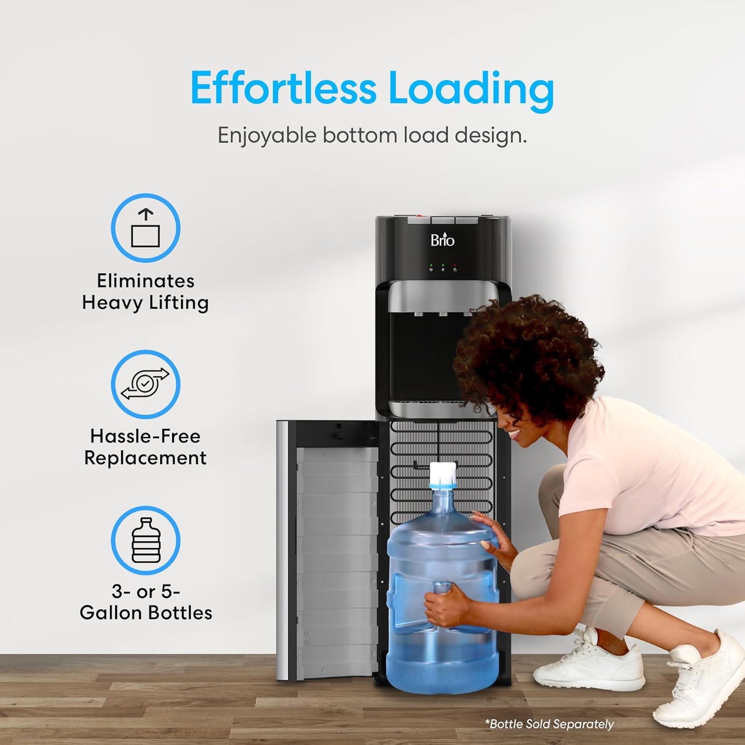 Brio Bottom Loading Water Cooler Dispenser for 5 Gallon Bottles 3 Temperatures with Hot wourant