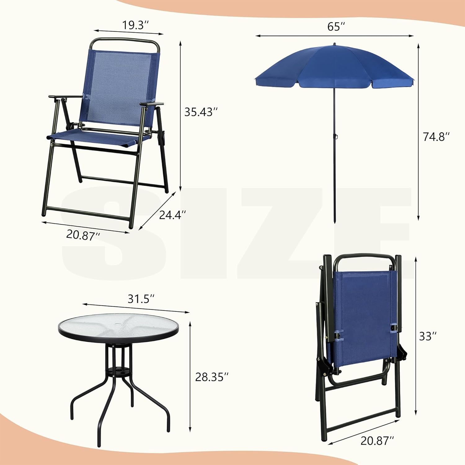 Vongrasig 6 Piece Folding Patio Dining Set,Small Metal Outdoor Garden Patio Table and Chair Set w/Umbrella for Lawn,Deck,Backyard,Black wourant