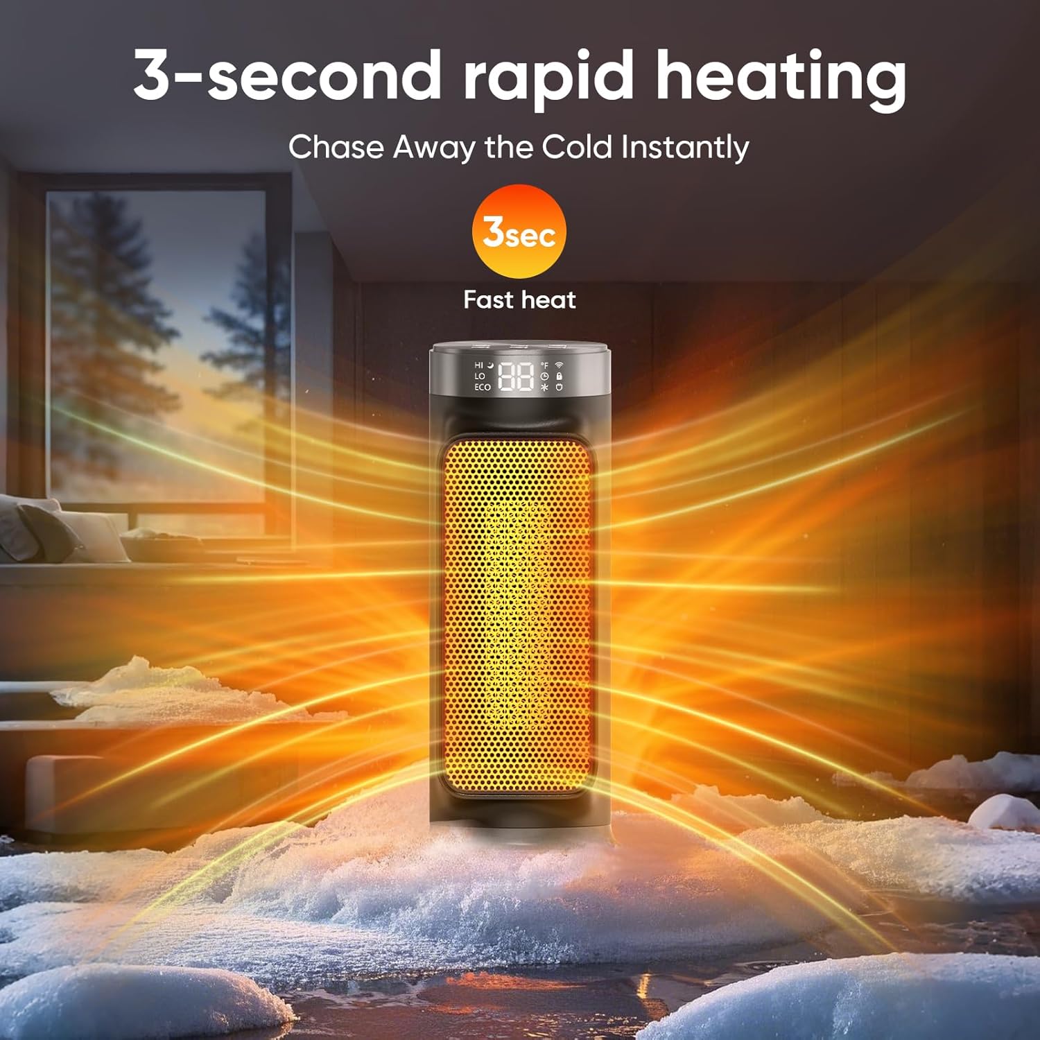 1500W Space Heaters for Indoor Use, Smart PTC Electric Heater with Wifi/App & Remote Control, 24H Timer, 90° Oscillation, Overheat and Tip-Over Protection, 5 Modes for Home Office Bedroom Bathroom wourant
