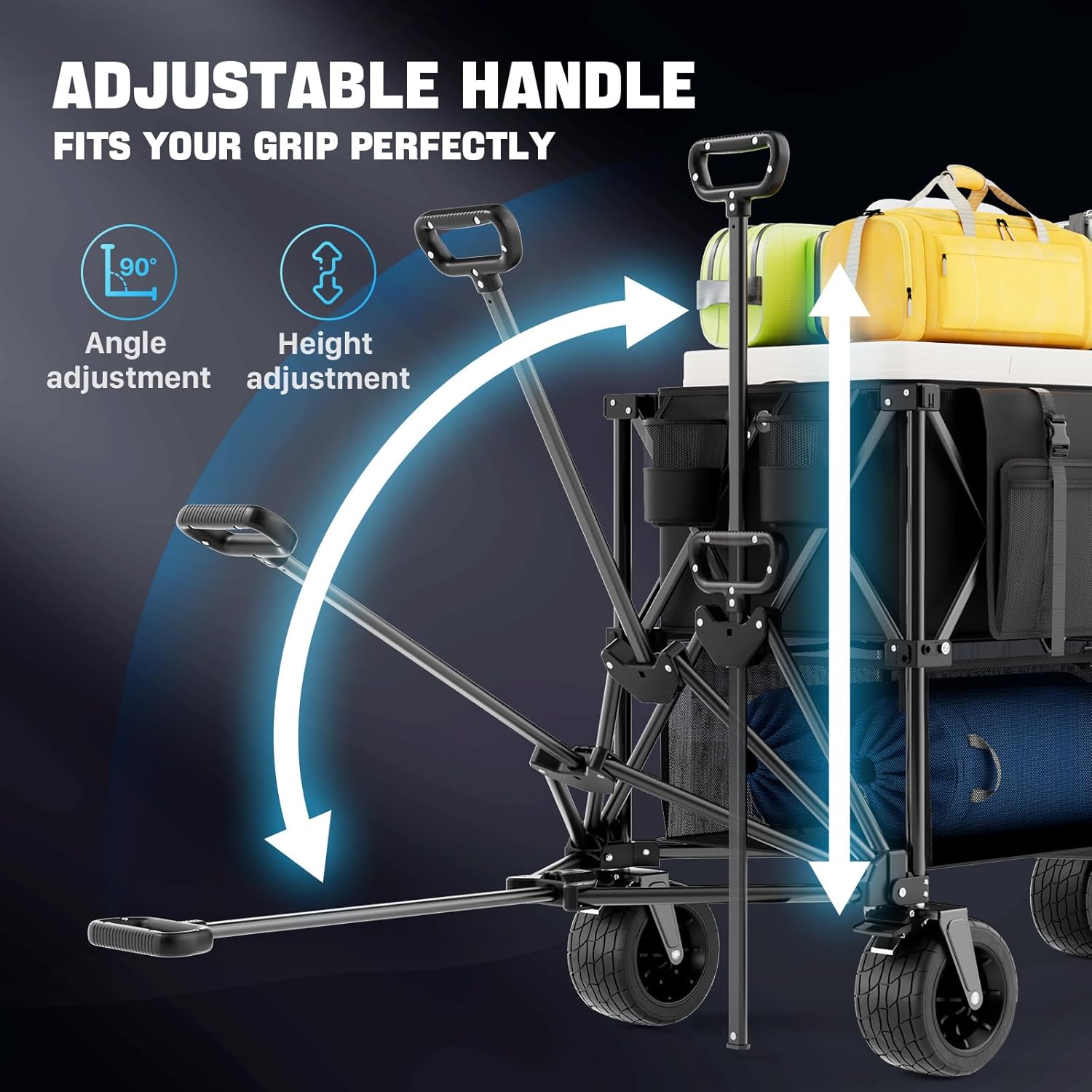 48" Extra Large Folding Travel Cart, 560 lb Capacity, 350 L Heavy Duty Utility Cart with Brakes and All-Terrain Wheels wourant