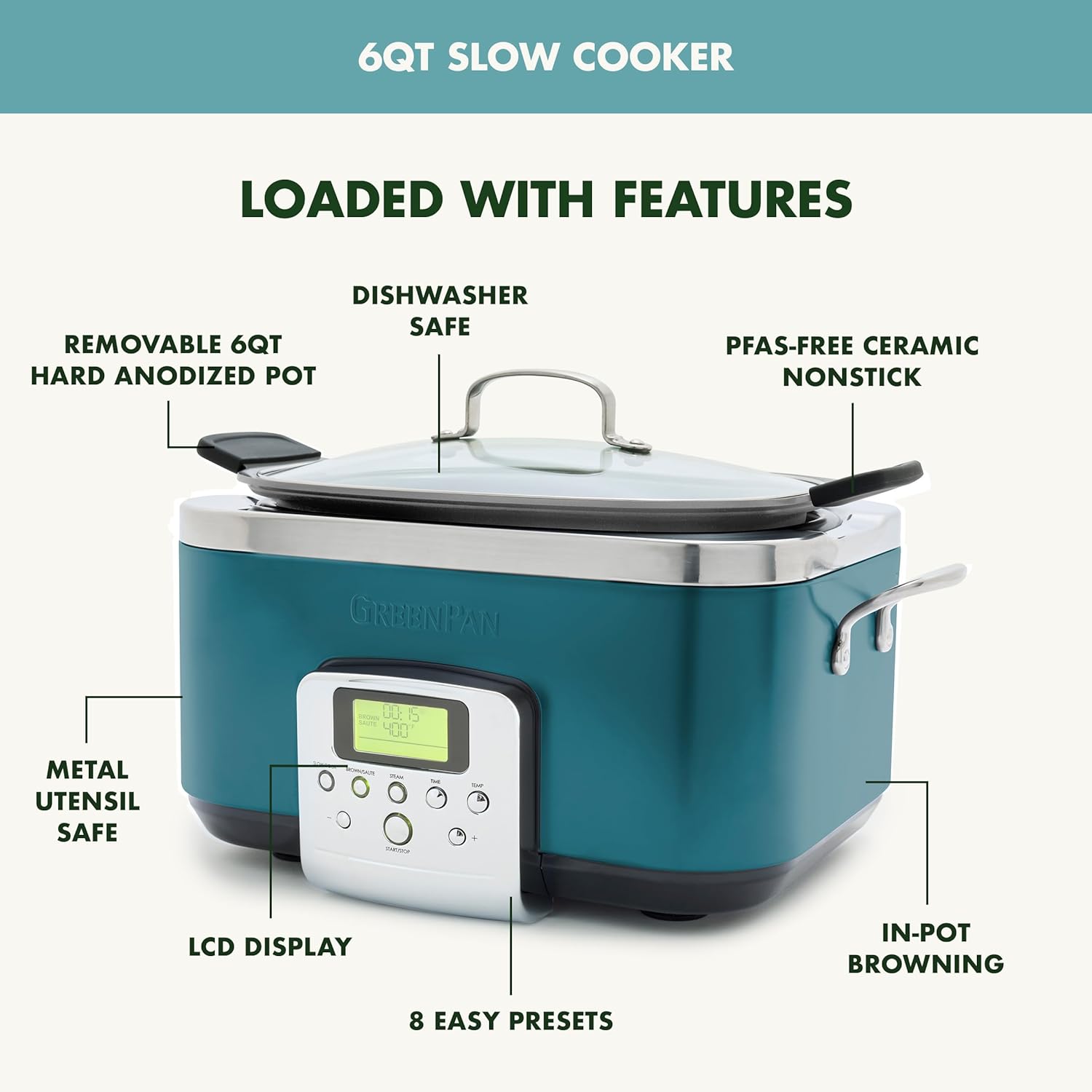 8-in-1 Programmable 6QT Electric Slow Cooker with Dishwasher-Safe Lid and Removable Base wourant
