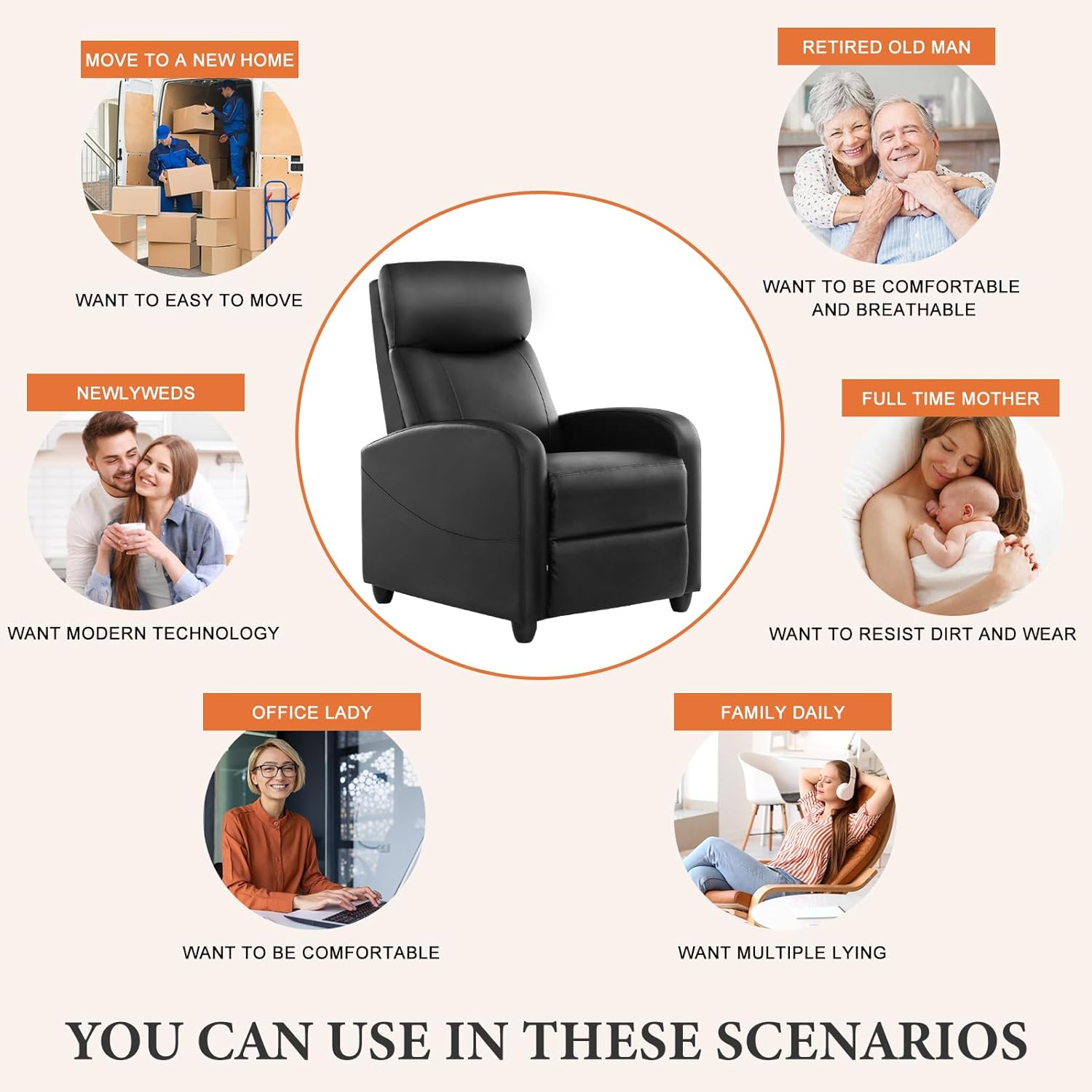 Sweetcrispy Massage Recliner Chair for Adults, Adjustable Home Theater Seating with Lumbar Support for Living Room, Modern Fabric Reclining, Light Grey wourant