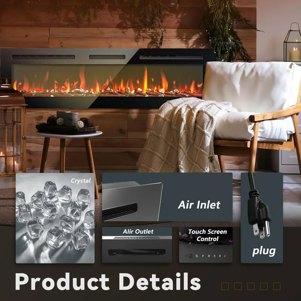 EUHOMY 50 Inch Electric Fireplace Wall Recessed Adjustable Flame Color Fireplace Heater wourant