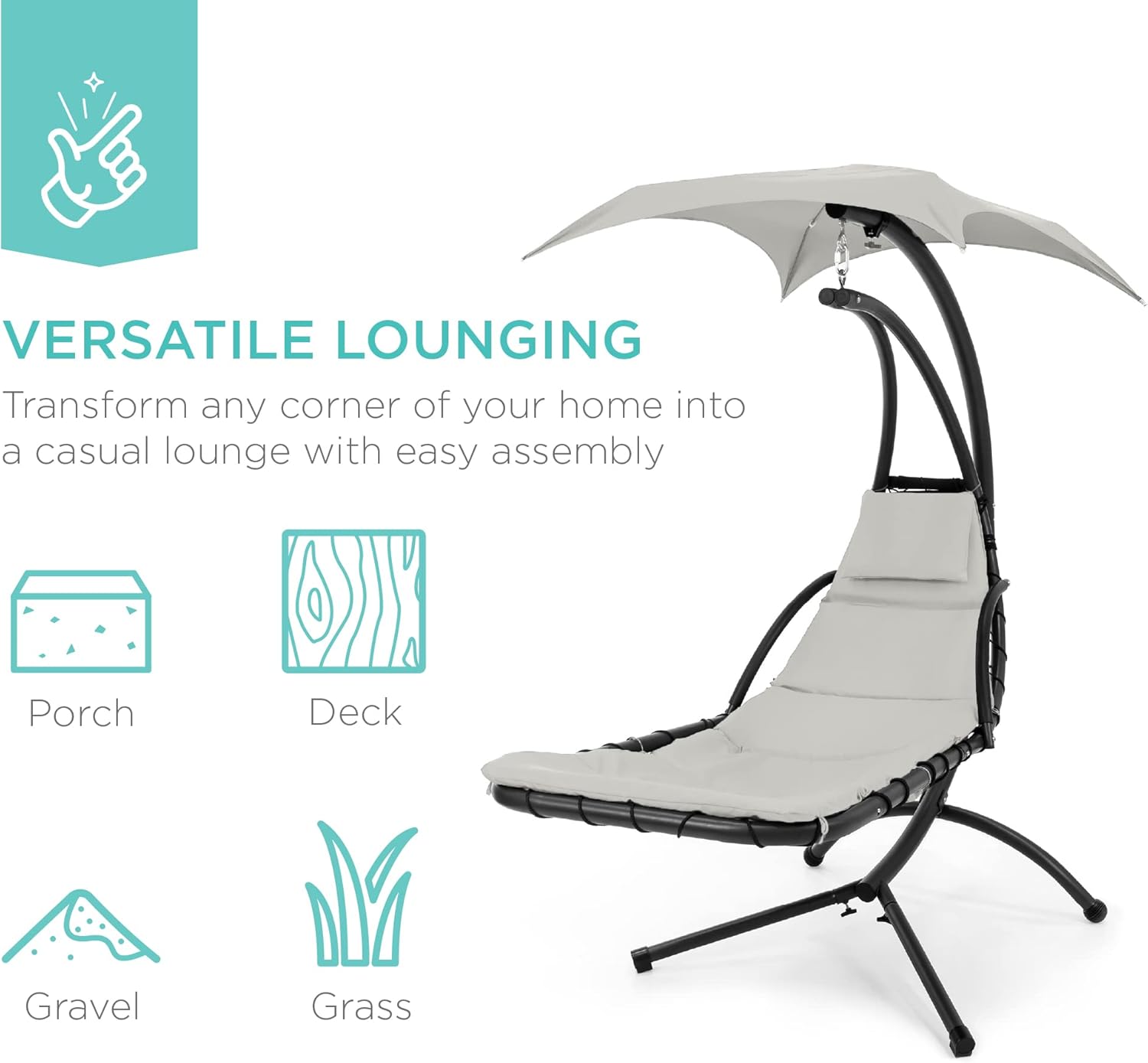 Best Choice Products Outdoor Hanging Curved Steel Chaise Lounge Chair Swing w/Built-in Pillow and Removable Canopy - Teal wourant