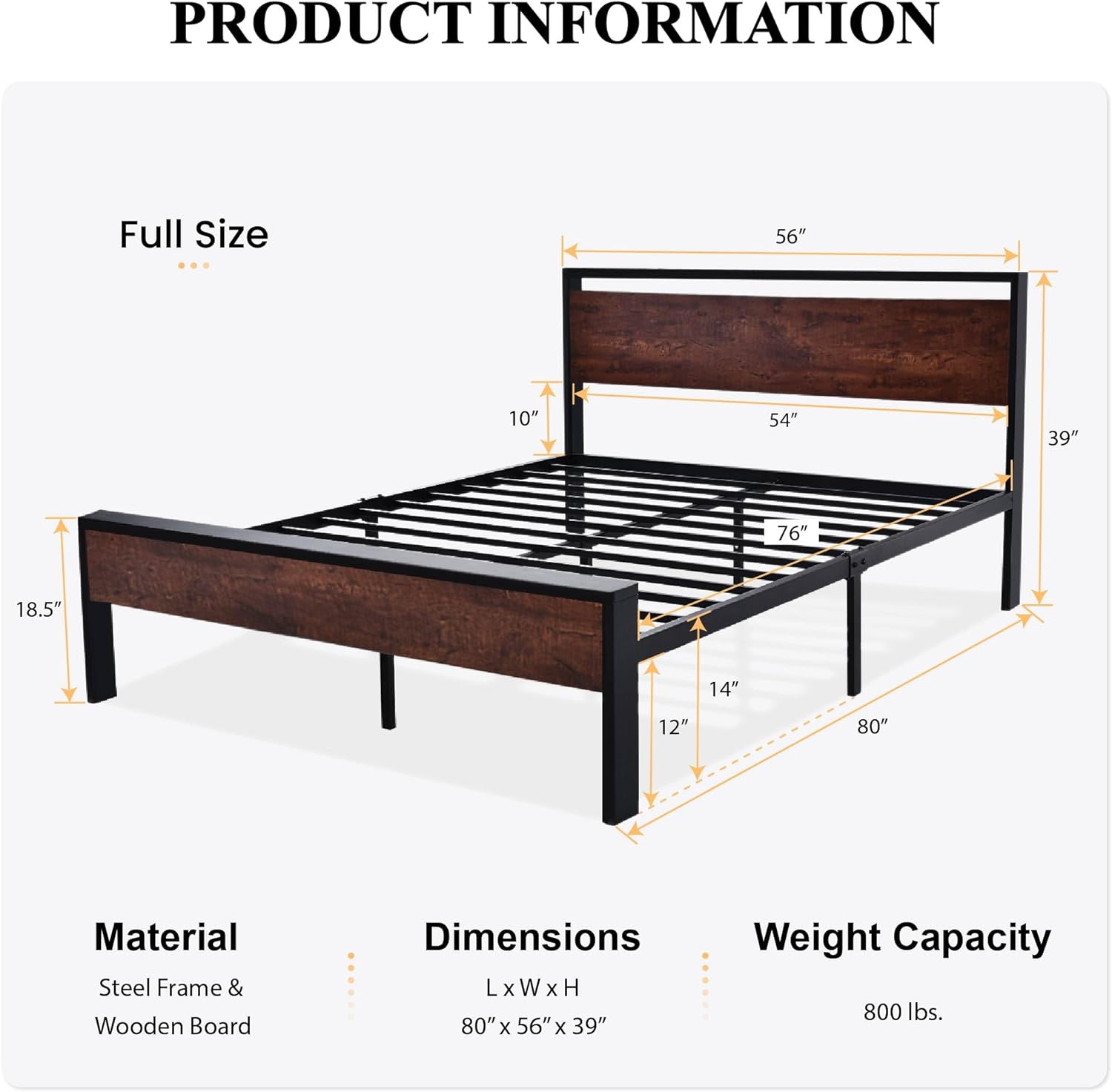 SHA CERLIN 14 Inch Queen Size Metal Platform Bed Frame with Wooden Headboard and Footboard wourant