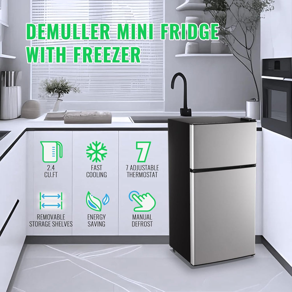 2.4 Cu.Ft Mini Fridge with Freezer & Double Door Small Tiny Size Refrigerator with 7 Temperature Control Knob Only Suitable for One Person Use Black wourant