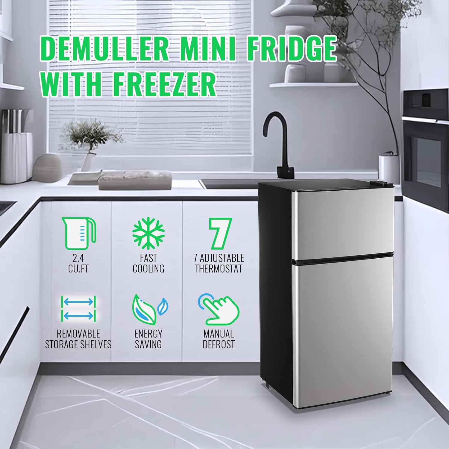 2.4 Cu.Ft Mini Fridge with Freezer & Double Door Small Tiny Size Refrigerator with 7 Temperature Control Knob Only Suitable for One Person Use Black wourant