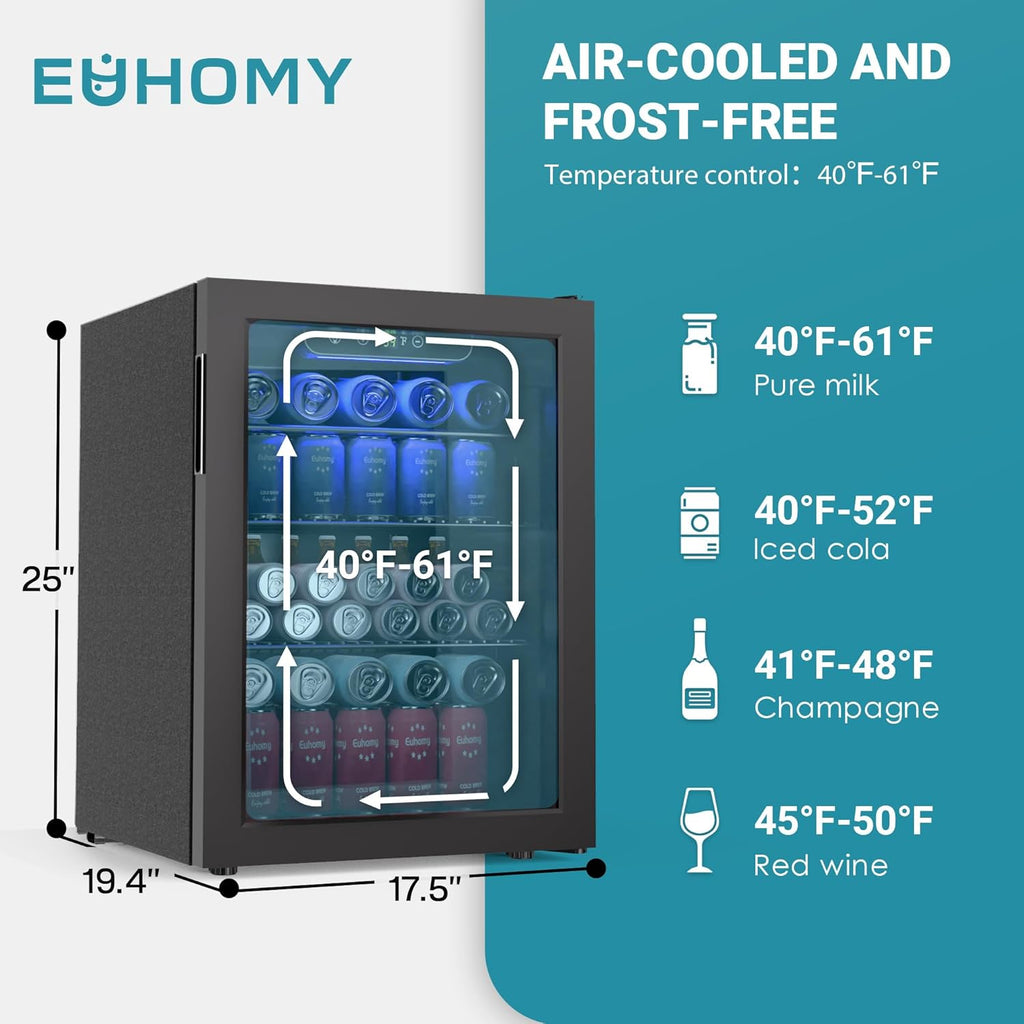 EUHOMY Beverage Refrigerator Cooler, 130 Can Mini Fridge with Glass Door for Soda Beer or Wine, Beverage Cooler for Home, Office, Bar with Adjustable Removable Shelves, Silver wourant
