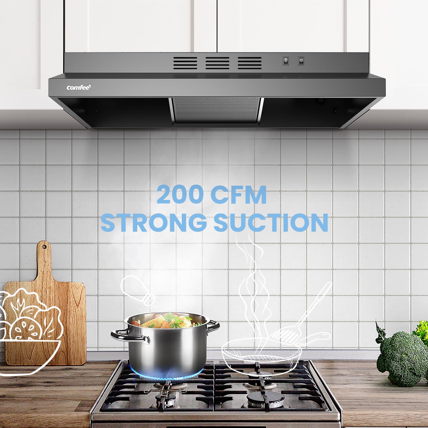 Comfee 30" Under Cabinet Ducted/Ductless Convertible Slim Vent Durable Stainless Steel Kitchen Reusable Filter wourant