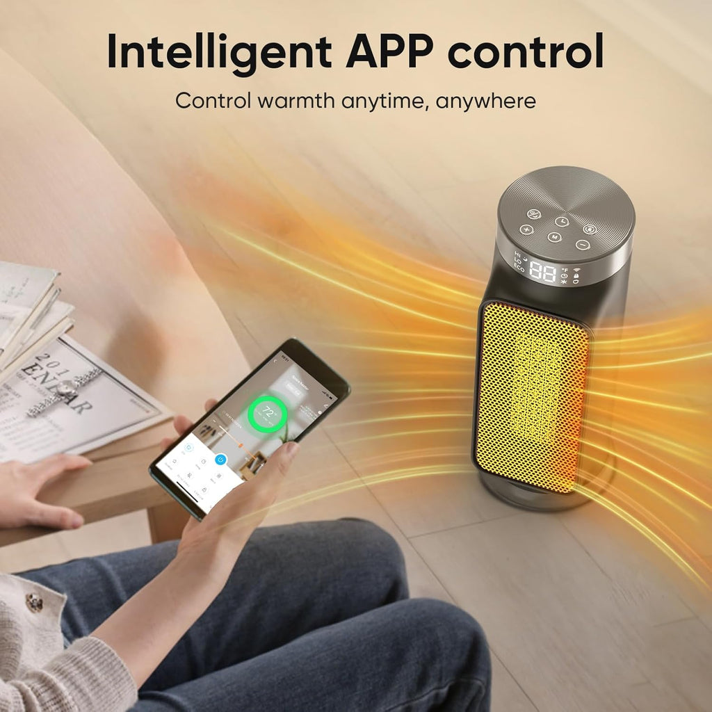 1500W Space Heaters for Indoor Use, Smart PTC Electric Heater with Wifi/App & Remote Control, 24H Timer, 90° Oscillation, Overheat and Tip-Over Protection, 5 Modes for Home Office Bedroom Bathroom wourant