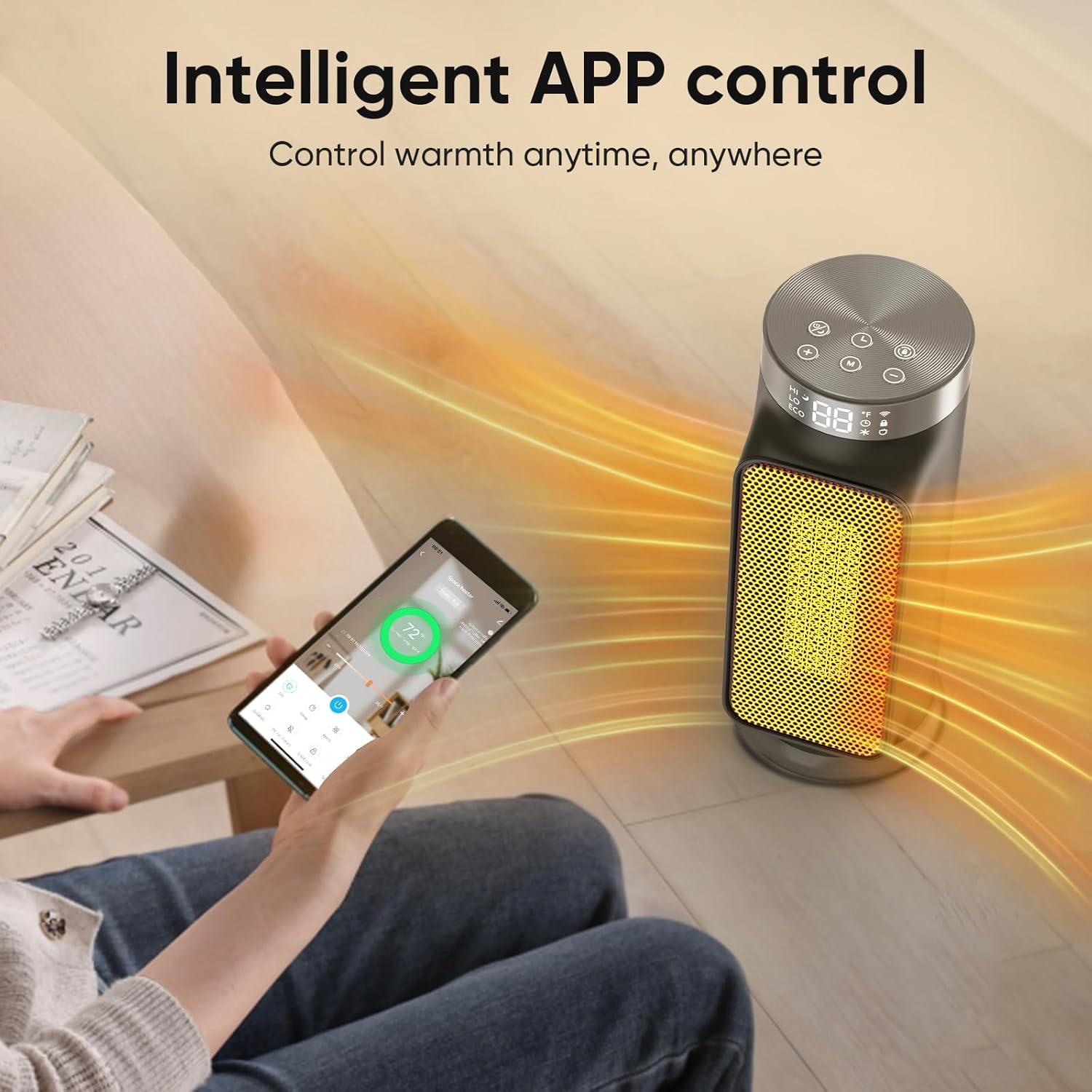 1500W Indoor Space Heater, Smart PTC Electric Heater with Wifi/App and Remote Control, Overheat and Tip-Over Protection wourant
