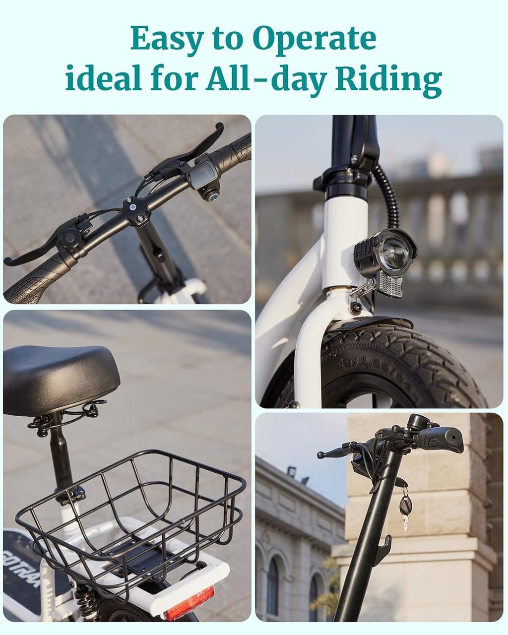 Gotrax adult electric scooter with seat, maximum range of 19-25 miles, all-terrain tires, wide pedals, padded seat, and carrycot wourant