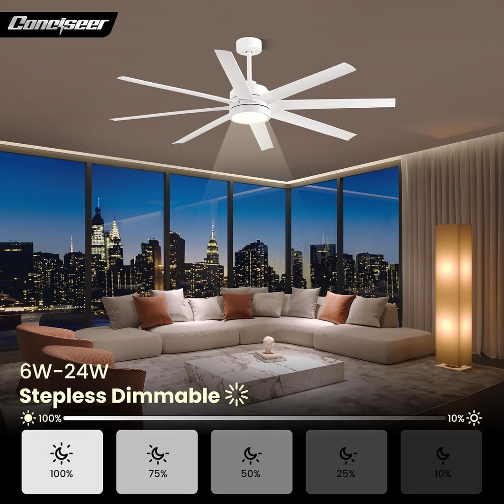Modern Ceiling Fans with Lights, 72 Inch Ceiling Fan with Light and Remote, Bedroom Living Room Library Cafe Outdoor/Industrial,24W 3CCT Dimmable, 8 Blades 6 Speed Reversible Quiet DC Motor, Black wourant