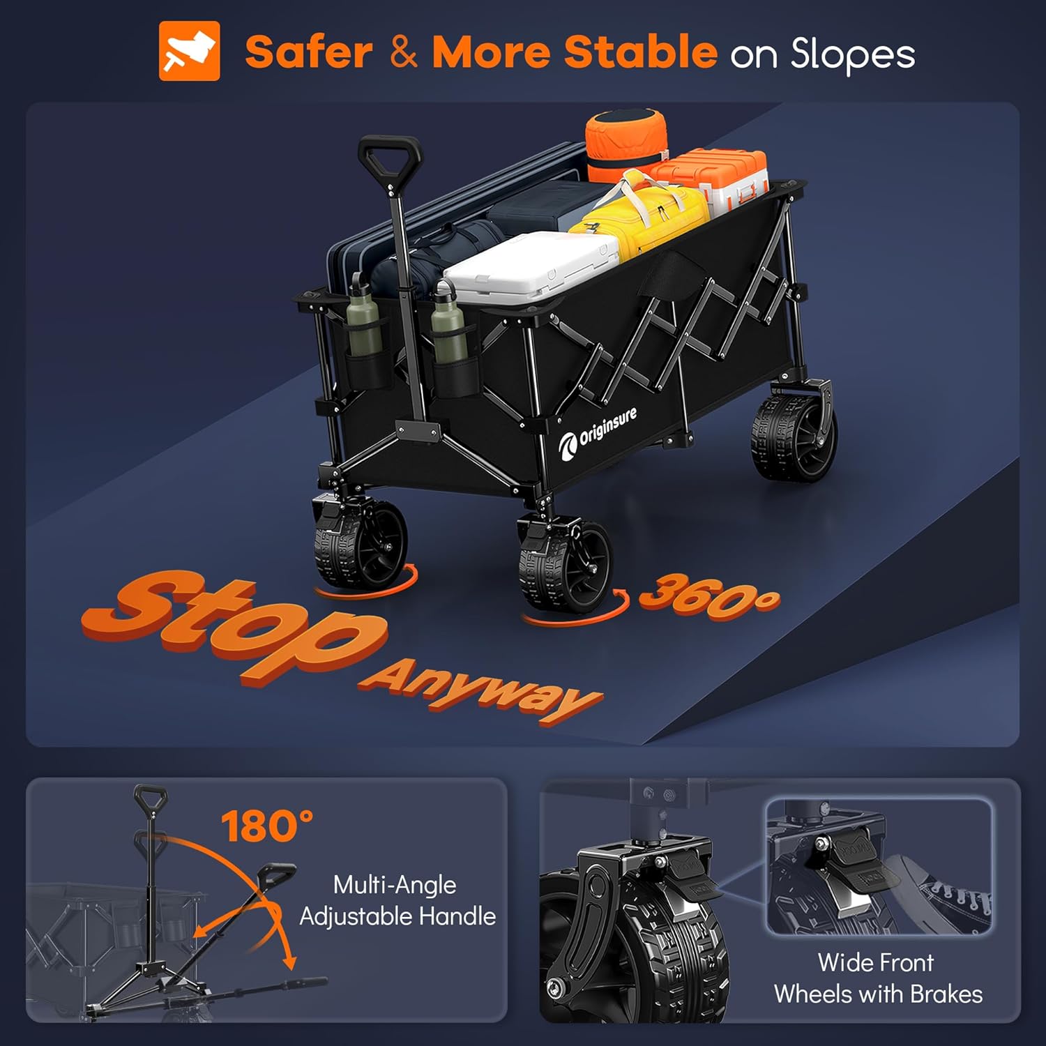 38" long foldable four-wheel stroller, foldable, 460 lb capacity, 220 liter heavy-duty folding beach stroller with large all-terrain tires wourant