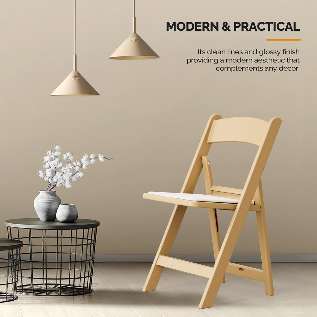 VINGLI Resin Folding Chair with Cushion Foldable Plastic Chair with Comfortable Cushioned Seat wourant