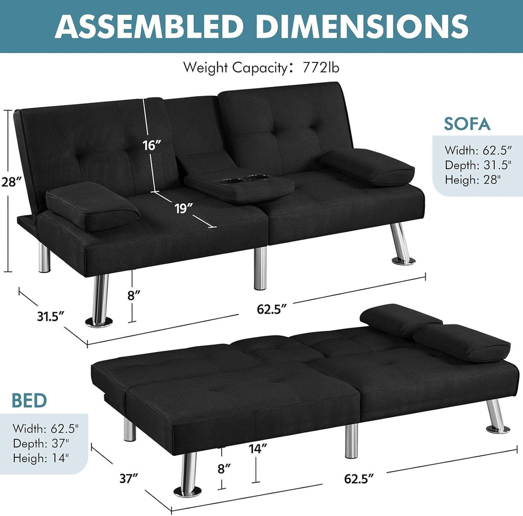 Yaheetech Convertible Sofa Bed Adjustable Couch Sleeper Modern Faux Leather Home Recliner Reversible Loveseat Folding Daybed Guest Bed, Removable Armrests, Cup Holders, 3 Angles, 772lb Capacity, Brown wourant