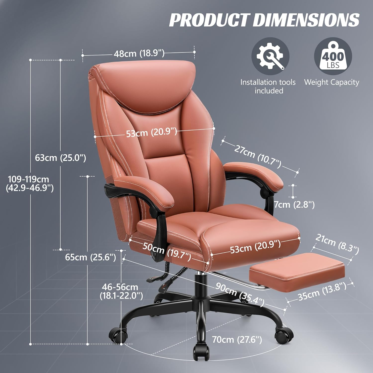 Office Chair Large High-Foot Computer Desk Chair, Breathable Leather Chair Lumbar Support Rotating Computer Chair wourant