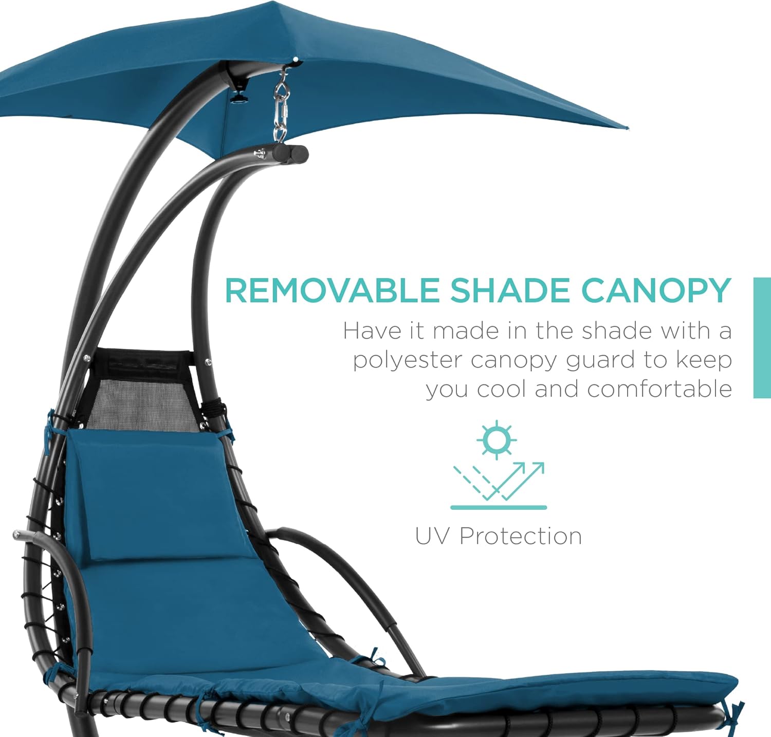 Best Choice Products Outdoor Hanging Curved Steel Chaise Lounge Chair Swing w/Built-in Pillow and Removable Canopy - Charcoal Gray wourant