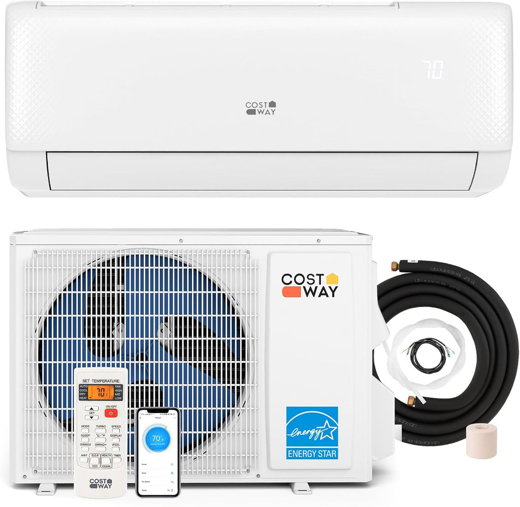 COSTWAY 12000BTU Mini Split Air Conditioner& Heater, 20 SEER2 115V Wall-Mounted Ductless AC Unit Cools Rooms up to 750 Sq. Ft, Energy Efficient Inverter AC with Heat Pump (Blast Series) wourant