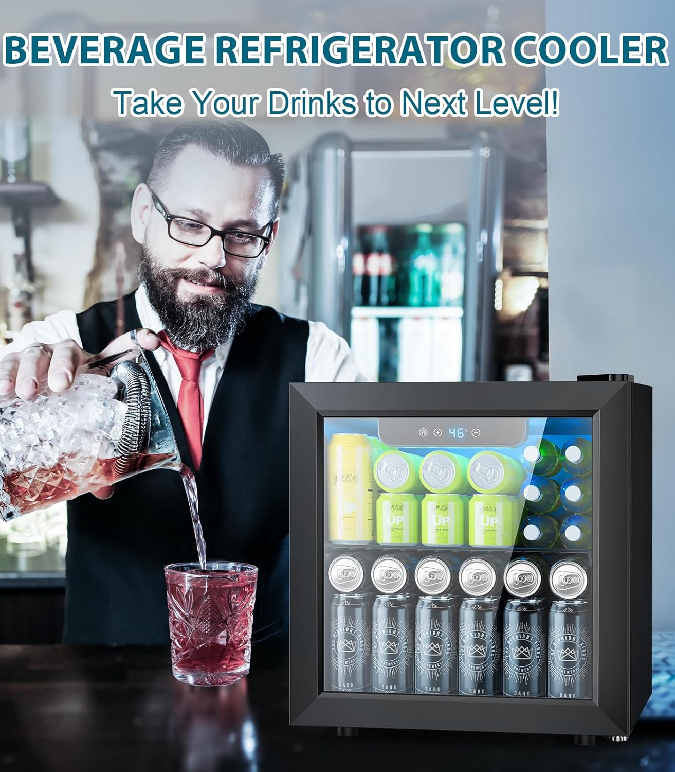 Mini Fridge 130 Can Beverage Refrigerator Cooler, 3.2 Cu.Ft Drink Fridge for Soda Wine Beer, Adjustable Temperature Control for Home Office, Black wourant