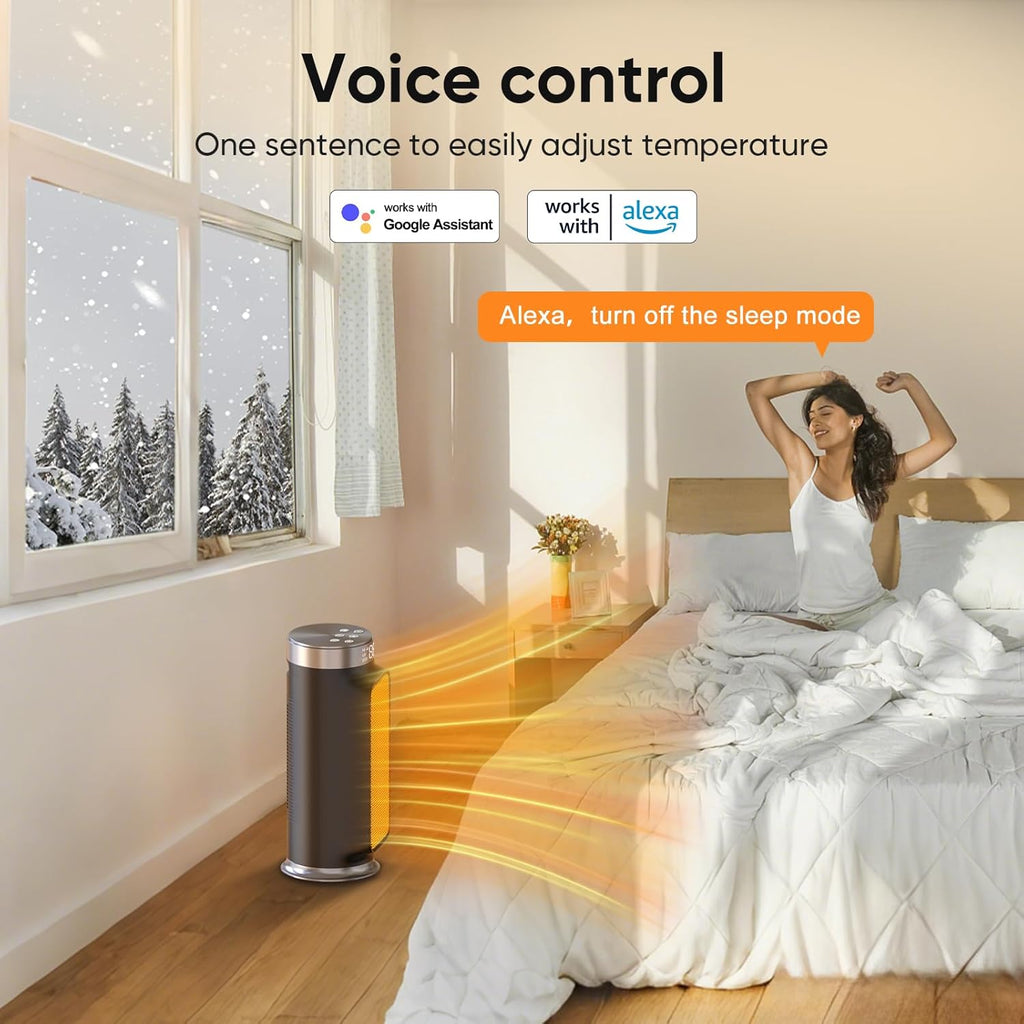1500W Indoor Space Heater, Smart PTC Electric Heater with Wifi/App and Remote Control, Overheat and Tip-Over Protection wourant