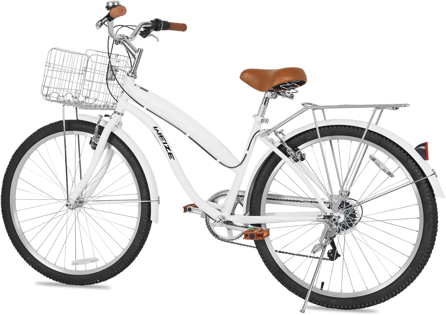 WEIZE Beach Cruiser Bike, 26 inch Commuter Bicycle for Adult Men and Women, 7-Speed/High-Carbon Steel/Front & Rear Fenders, Comfortable City Bikes with Rear Rack or Basket, Ergonomic Upright Design wourant
