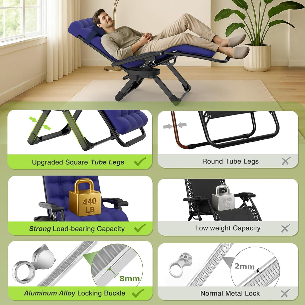 Indoor and outdoor patio chair folding lounge chair zero gravity chair with removable cushion camping lounge chair wourant