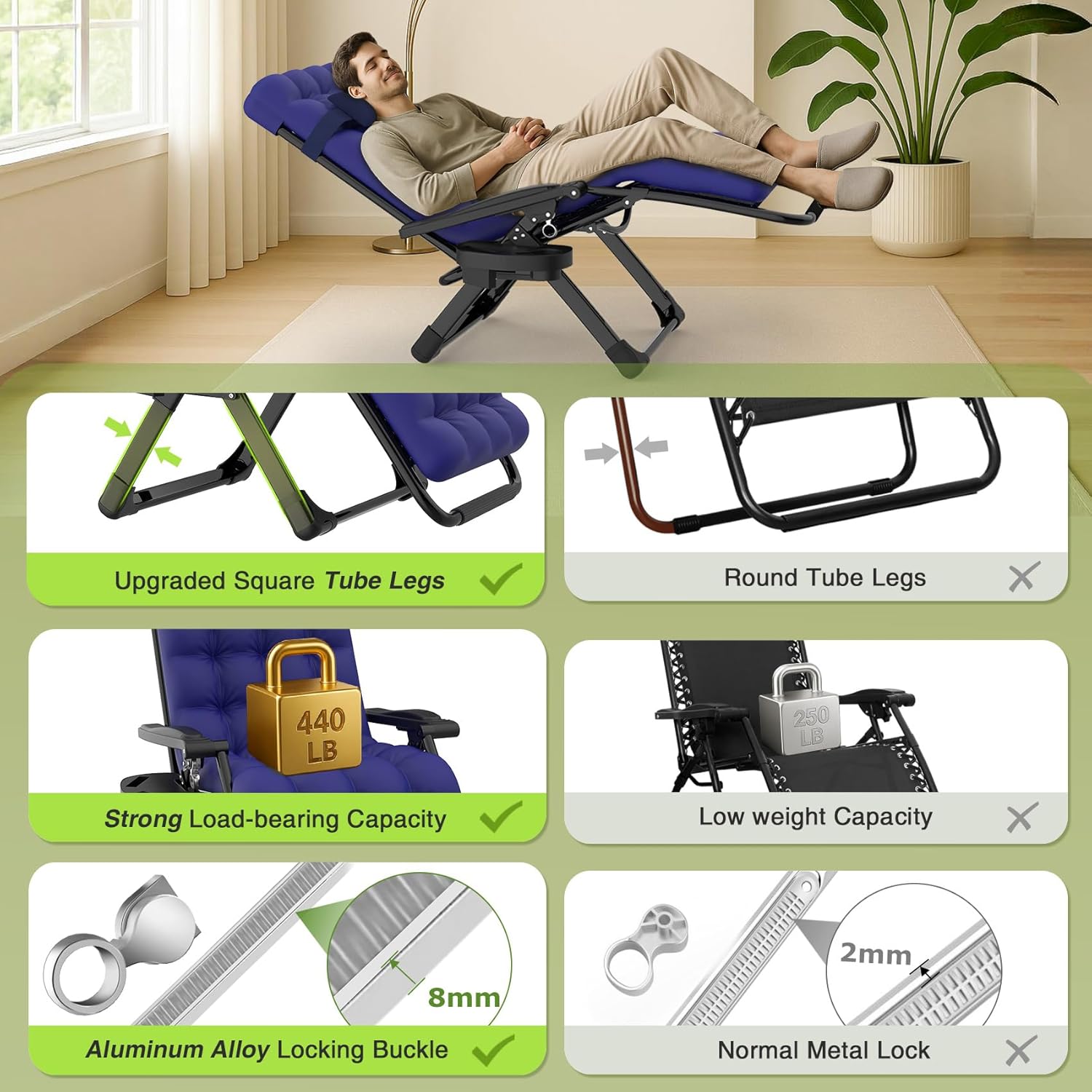 Indoor and outdoor patio chair folding lounge chair zero gravity chair with removable cushion camping lounge chair wourant