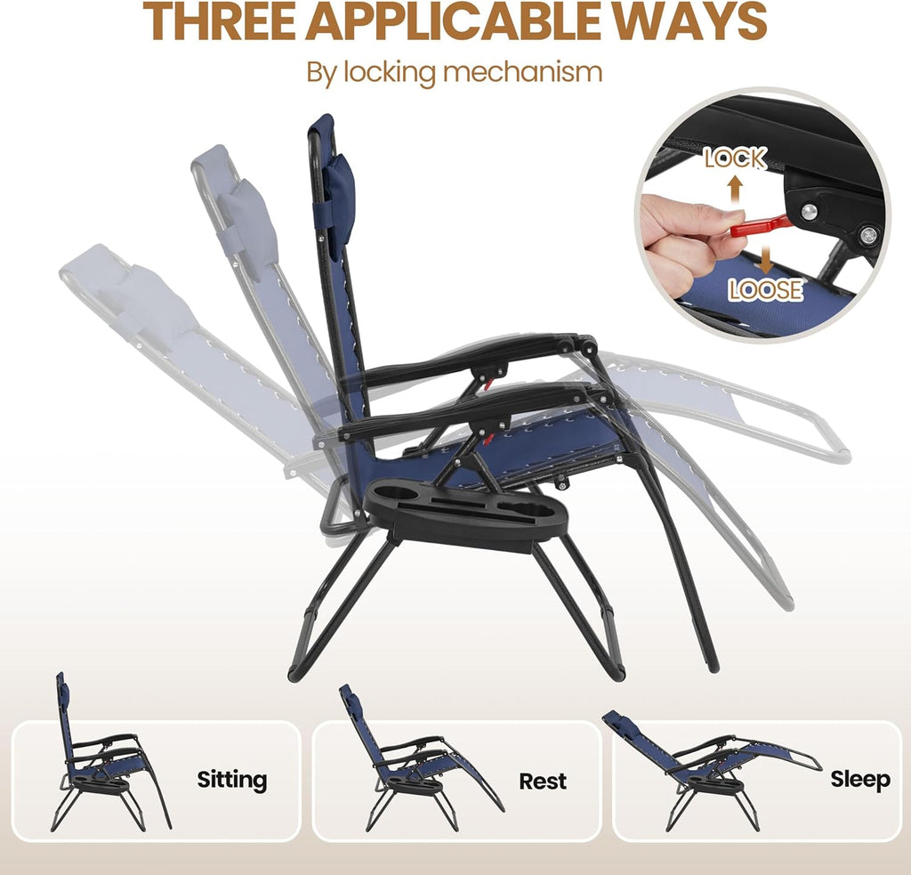 3PCS Zero Gravity Recliner Portable Outdoor Reclining Chair Set w/Side Table Folding Chaise Lounge Chairs wourant