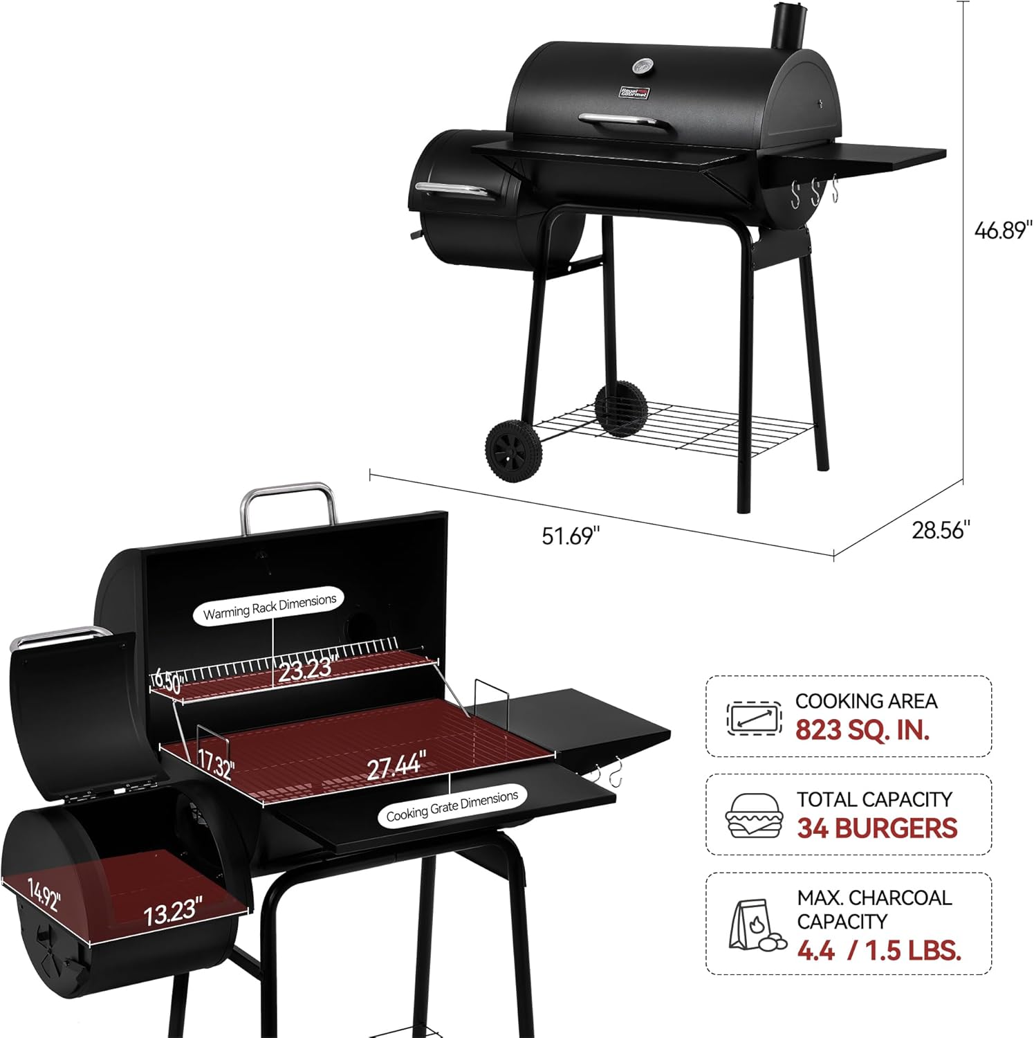 Royal Gourmet CC1830S BBQ Charcoal Grill and Offset Smoker wourant