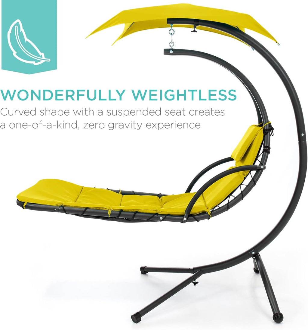 Best Choice Products Outdoor Hanging Curved Steel Chaise Lounge Chair Swing w/Built-in Pillow and Removable Canopy - Teal wourant