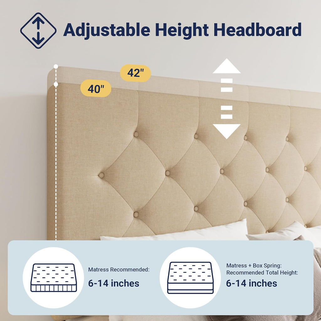 Allewie Upholstered Queen Size Platform Bed Frame with 4 Storage Drawers and Headboard wourant