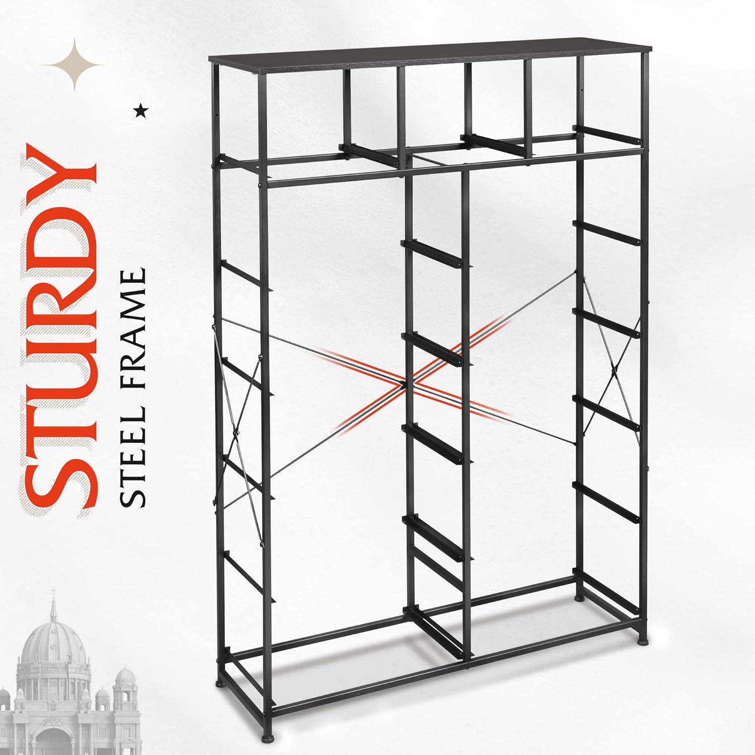 WLIVE Storage Organizer Unit with 13 Fabric Bins, Storage Drawers Organizer with Steel Frame, Tall Storage Tower Organizaton for Living Room, Hallway, Office, Charcoal Black wourant