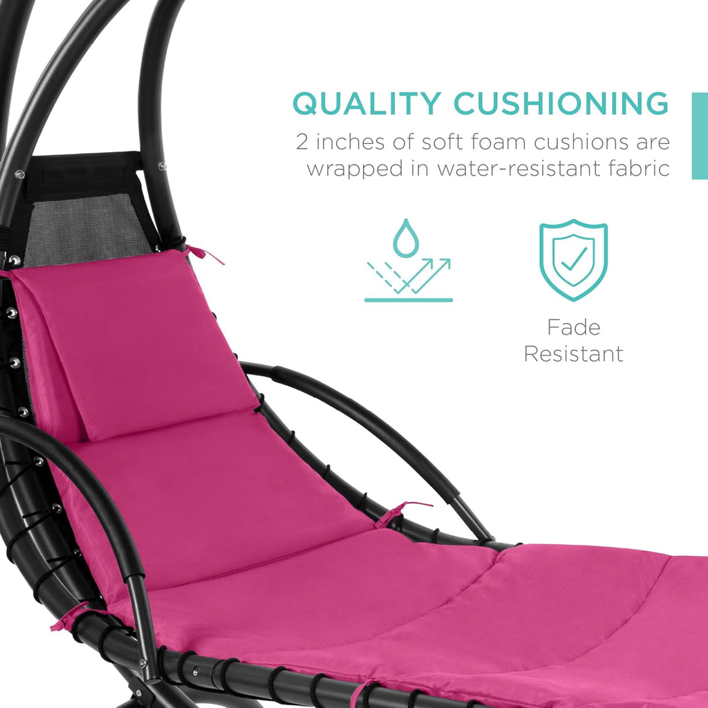 Best Choice Products Outdoor Hanging Curved Steel Chaise Lounge Chair Swing w/Built-in Pillow and Removable Canopy - Charcoal Gray wourant