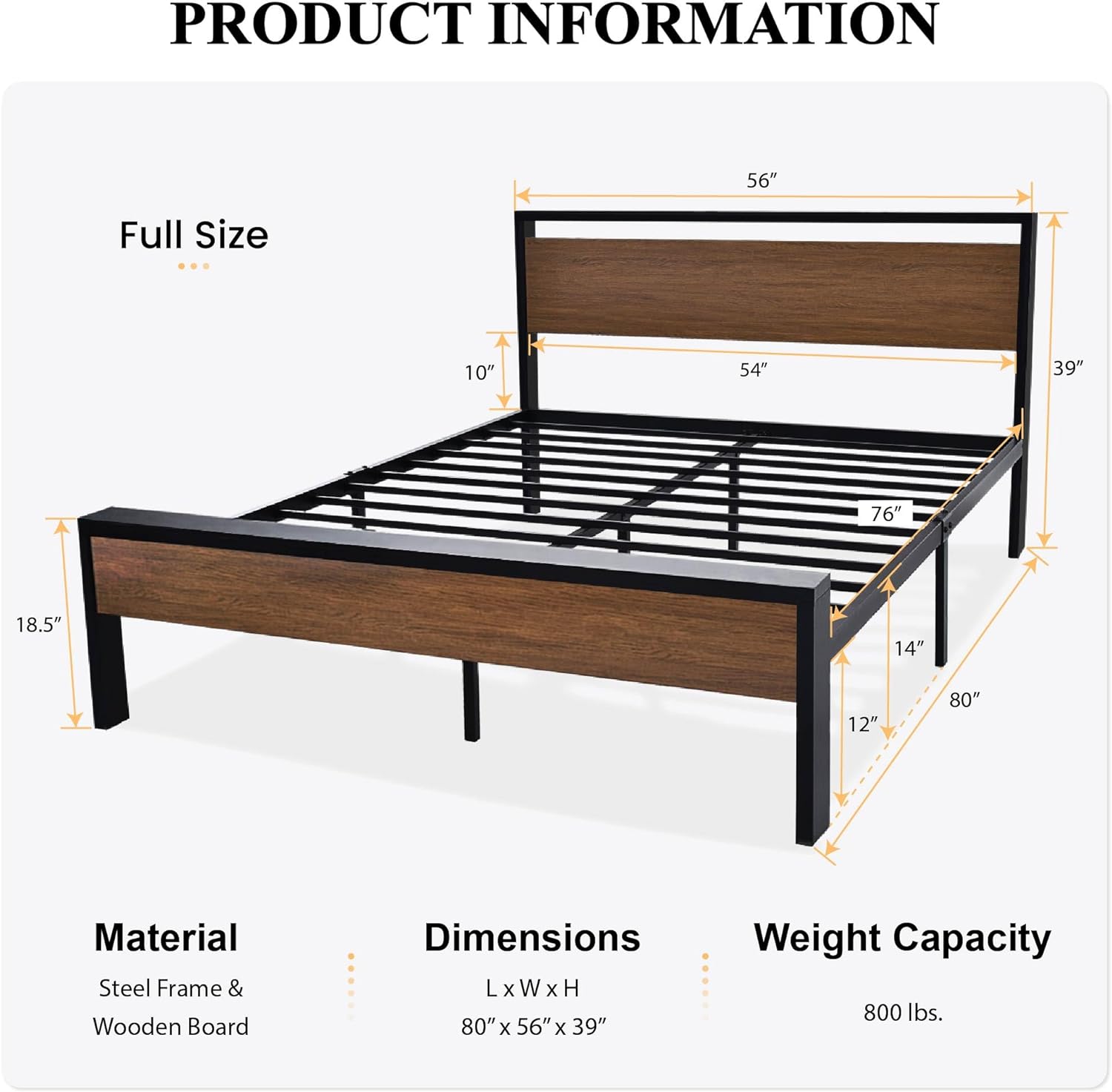 SHA CERLIN 14 Inch Queen Size Metal Platform Bed Frame with Wooden Headboard and Footboard wourant