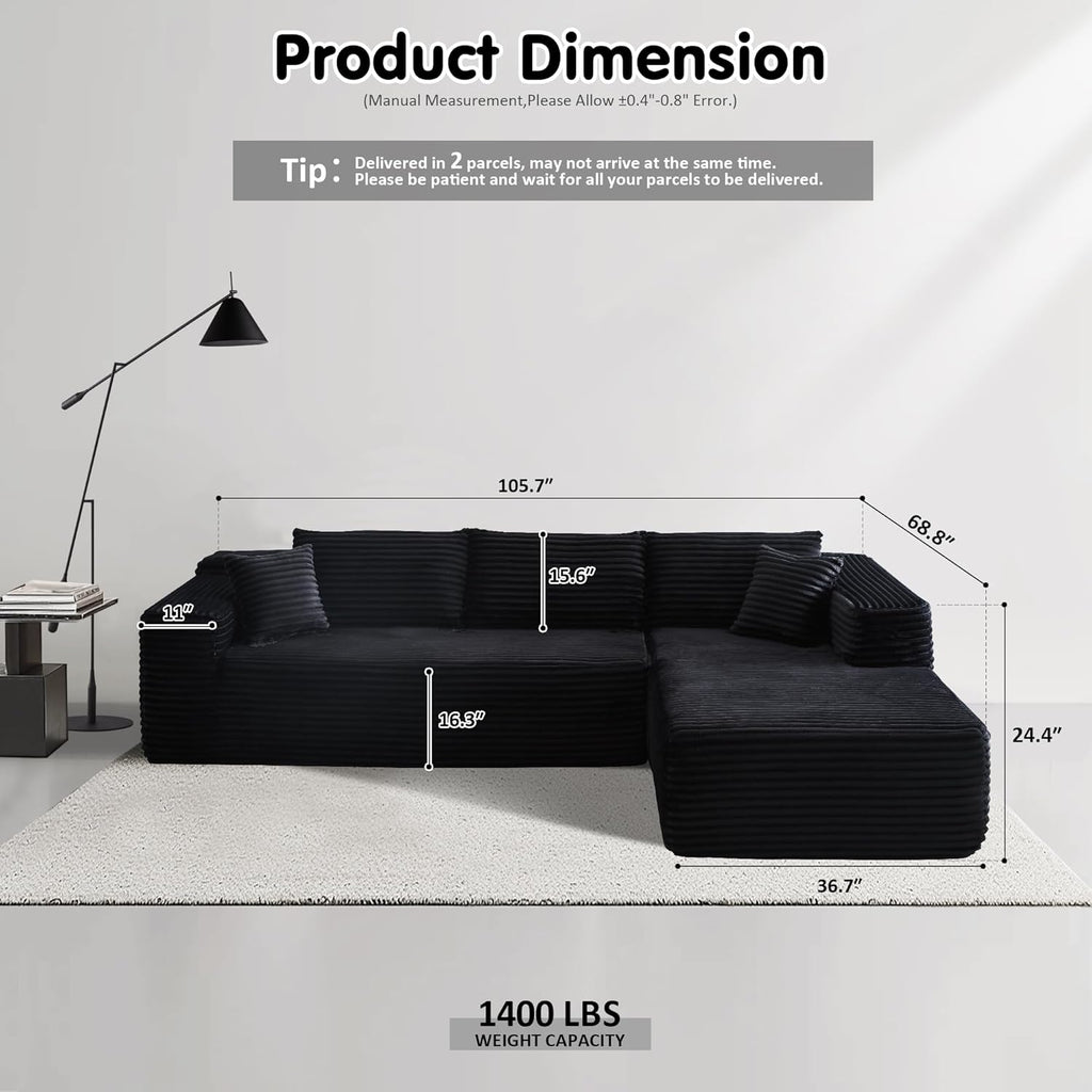 Ovios 104" Cloud Section Sofa L-shaped lounge chair, modern modular sofa wourant