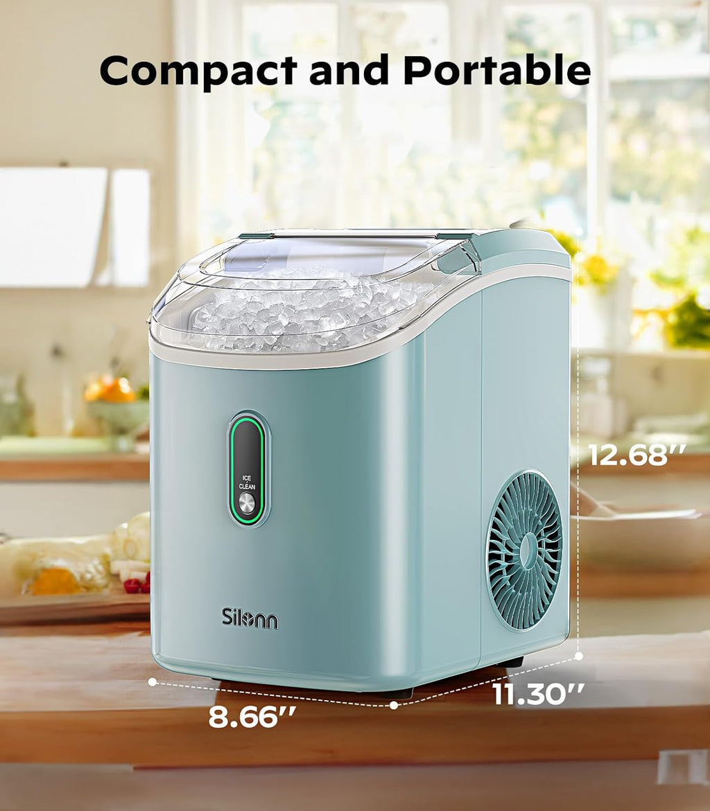 Nugget Ice Maker Countertop, Silonn Chewable Pellet Ice Machine with Self-Cleanin Function, 33lbs/24H Portable Ice Makers for Home Kitchen Officce, Black wourant