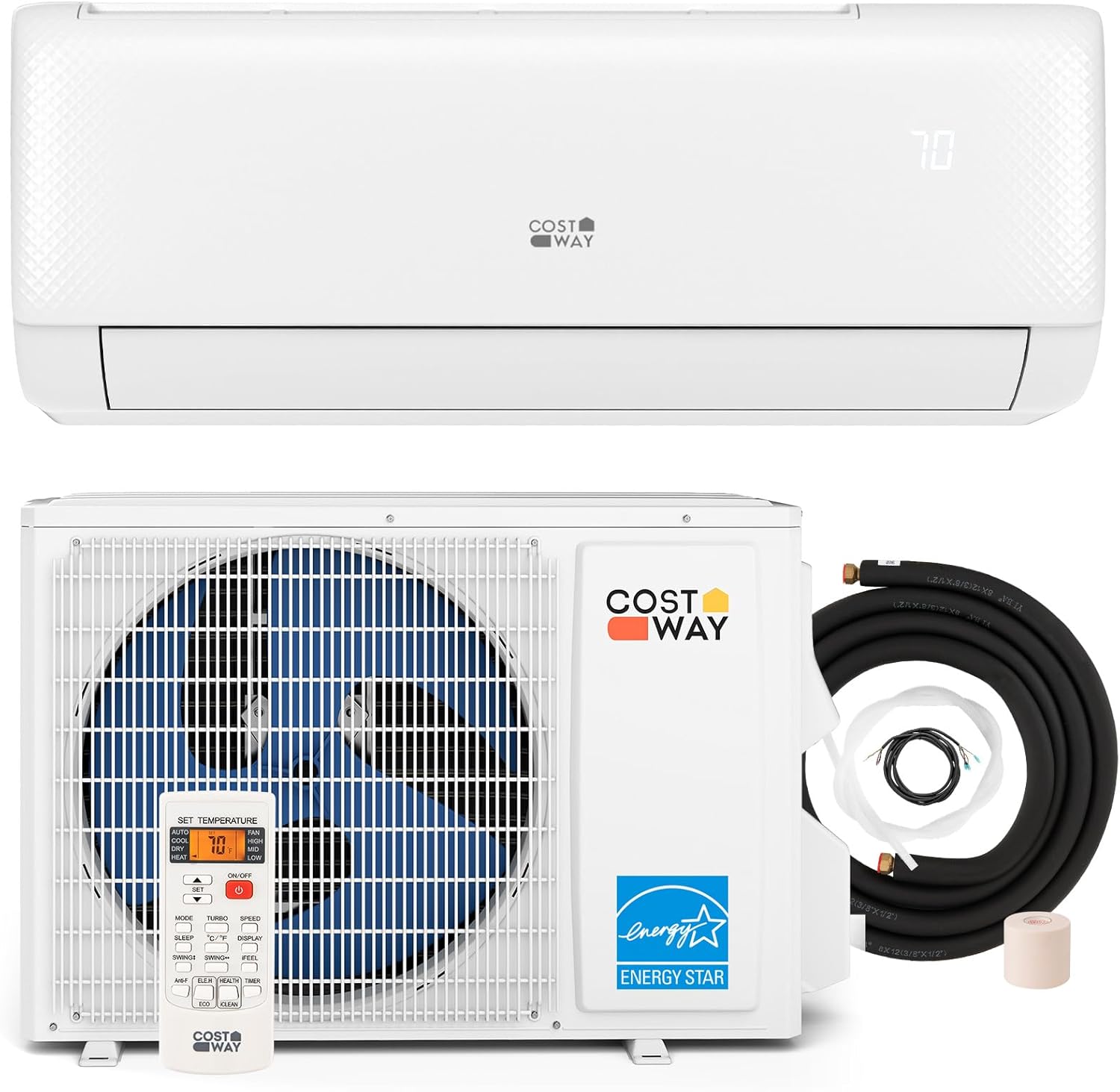 COSTWAY 12000BTU Mini Split Air Conditioner& Heater, 20 SEER2 115V Wall-Mounted Ductless AC Unit Cools Rooms up to 750 Sq. Ft, Energy Efficient Inverter AC with Heat Pump (Blast Series) wourant