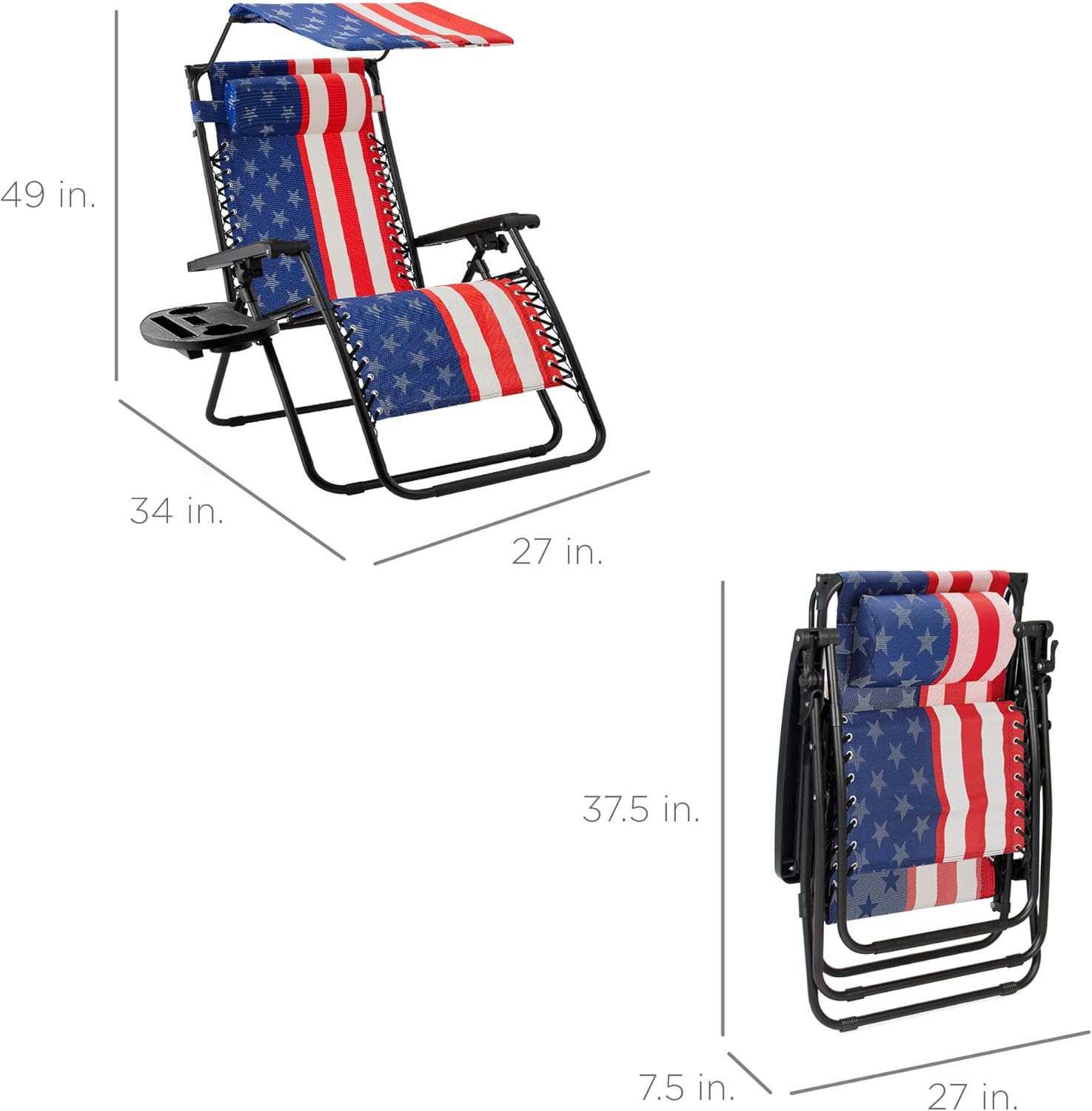 Best Choice Products Folding Zero Gravity Outdoor Recliner Patio Lounge Chair w/Adjustable Canopy Shade, Headrest, Side Accessory Tray, Textilene Mesh - Peacock Blue wourant