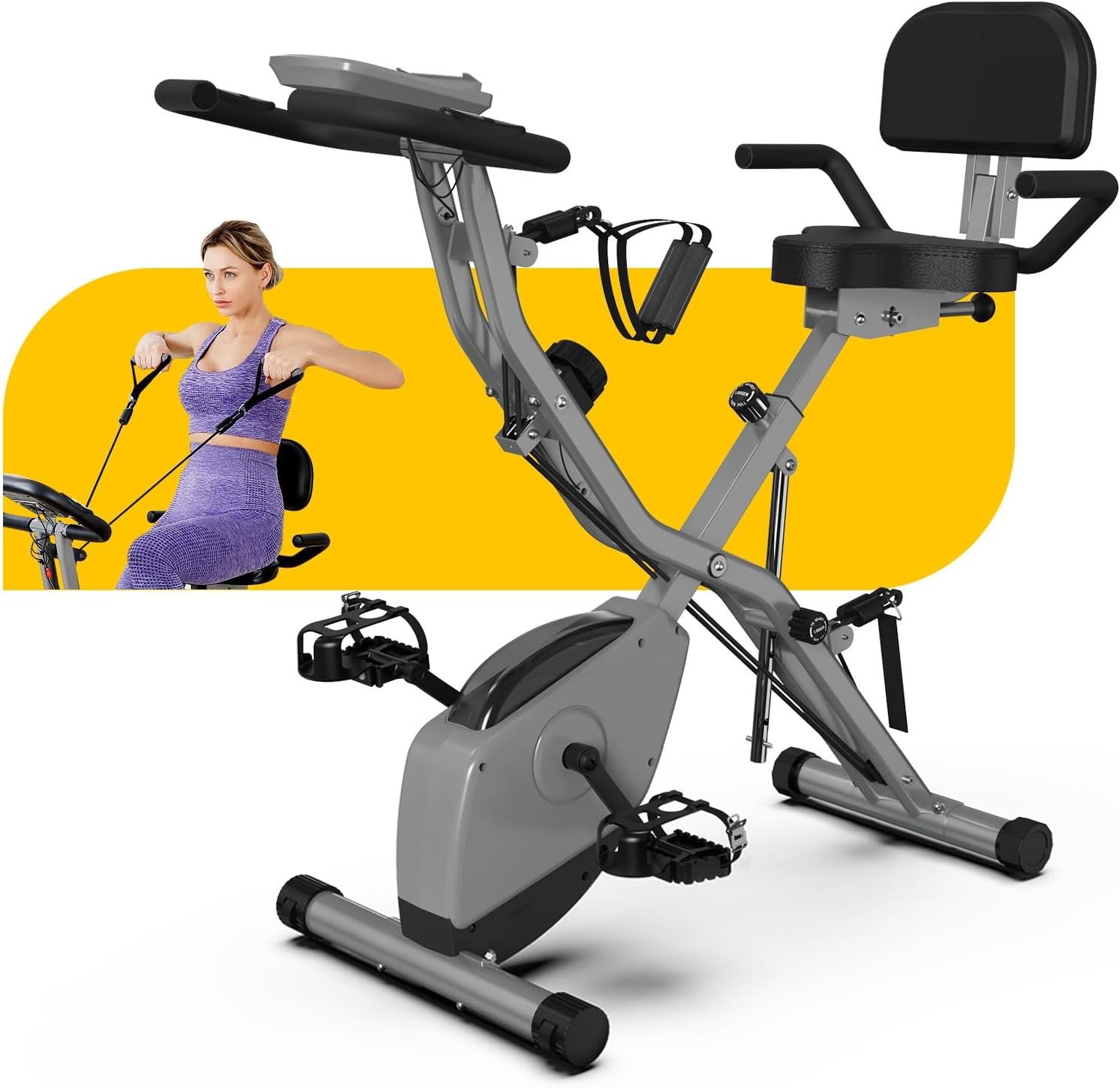 Foldable Exercise Bike Stationary Bikes for Home, 5 IN 1 Indoor Workout Bike, Cycling Bike with 16-Level Quiet Magnetic Resistance, 6.6 LBS Flywheel and 300LBS Capacity, 2025 Designed 817 X-bike wourant
