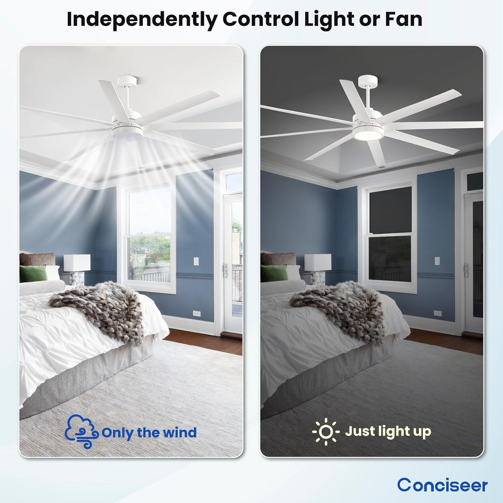 Modern Ceiling Fans with Lights, 72 Inch Ceiling Fan with Light and Remote, Bedroom Living Room Library Cafe Outdoor/Industrial,24W 3CCT Dimmable, 8 Blades 6 Speed Reversible Quiet DC Motor, Black wourant