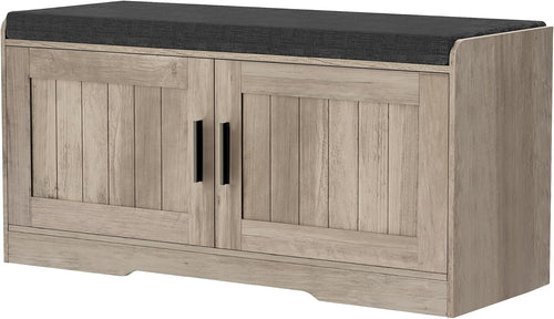 2-Tier Storage Bench, Shoe Bench with Thickened Padded Seat Cushion, Entryway Bench with 4 Doors, Adjustable Shelf wourant
