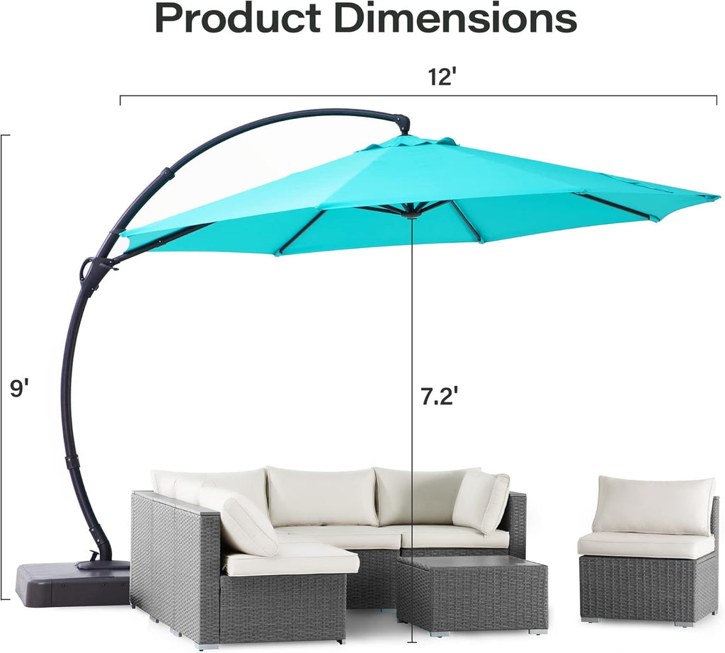 LAUSAINT HOME Outdoor Patio Umbrella with Base included, 11 FT Deluxe Curvy Cantilever Umbrella Heavy Duty Offset Hanging Umbrella with 360° Rotation for Market, Pool, Garden, Backyard, Deck (Beige) wourant