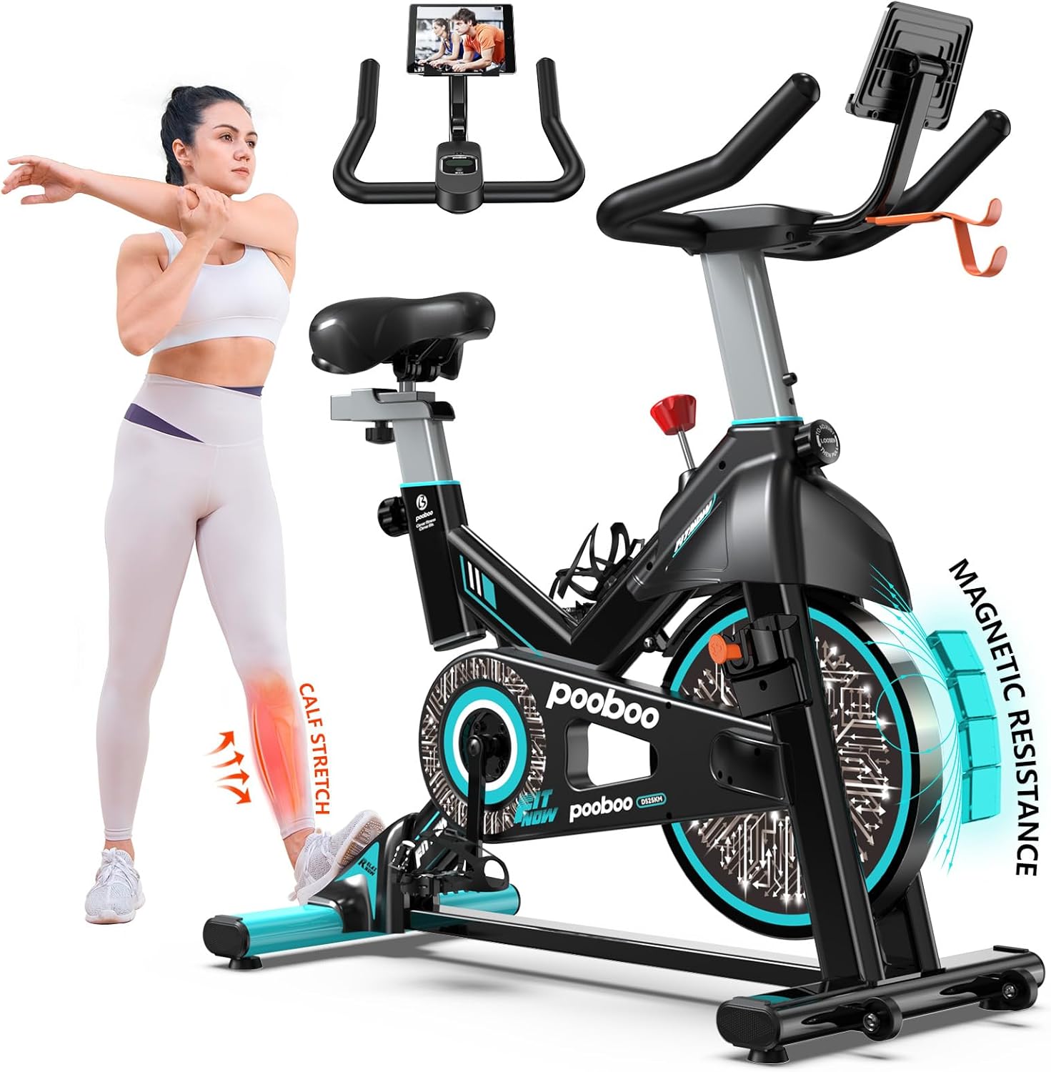pooboo Exercise Bike, Adjustable Magnetic/Brake Pad Resistance Silent Belt Drive, Indoor Cycling Bike for Home Cardio, Fitness Stationary Bike with 350lbs/300lbs Weight Capacity &Upgraded Version Seat wourant